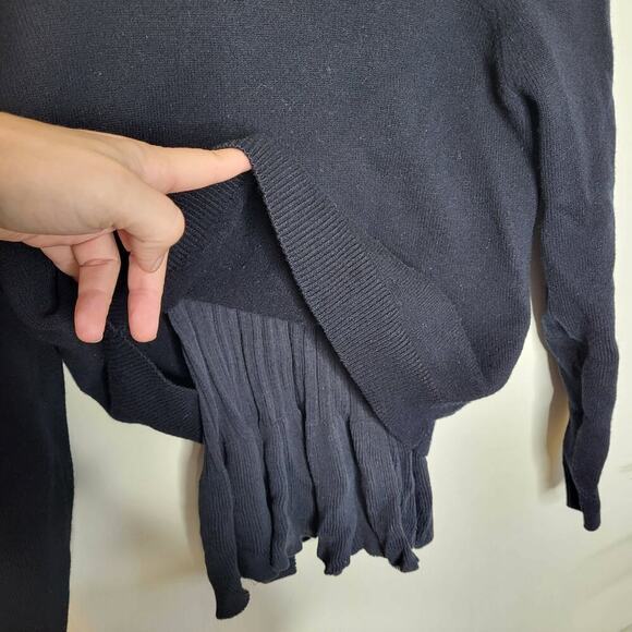 Derek Lam 10 Crosby Long Sleeve Shoulder Cut-Out Ruffle Hem Sweater - Black - Picture 5 of 10